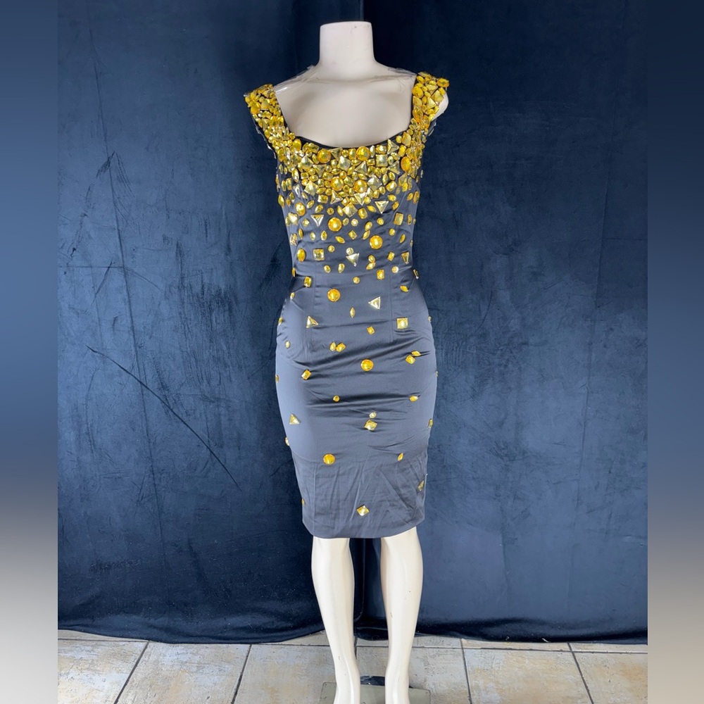 Embellished Gray and Yellow Dress by Mandalay